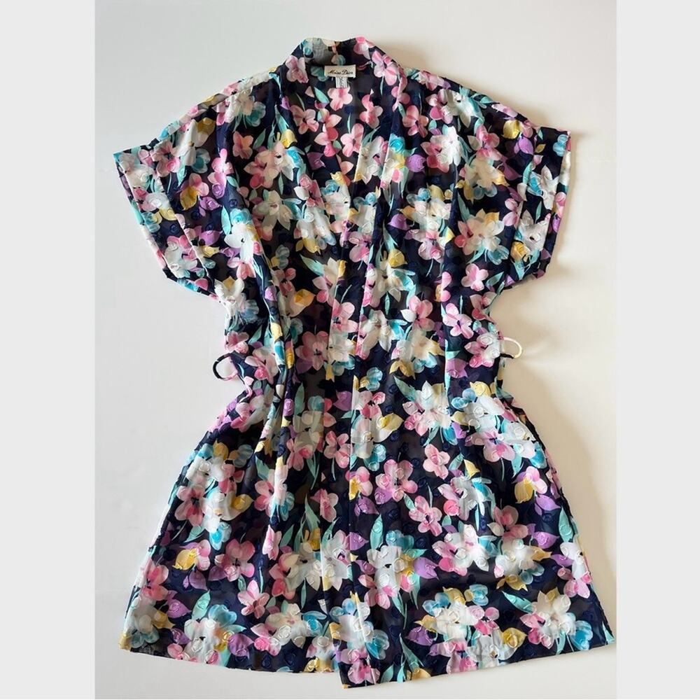 Vintage Miss Dior‎ Cardigan Size M Floral Robe Sheer Short Sleeve Saks Fifth Ave